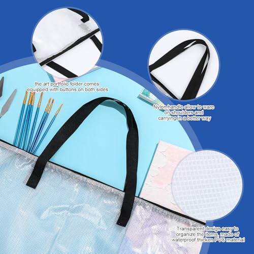 Image of Tenceur 2 Pcs Art Portfolio Case 24 x 36 and 48 x 36 Inch Large Poster Storage Bag PVC Art Portfolio Container with Zipper and Handle Bulletin Board Clear Storage Folder for Artwork