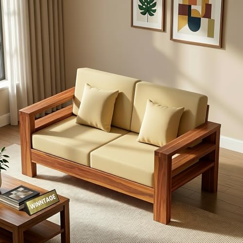Image of Furniture Solid Sheesham Wood 2 Seater Sofa Set | Multipurpose Wooden Two Seater Lounge Sofa Set Furniture for Living Room, Home and Office (Honey Finish)