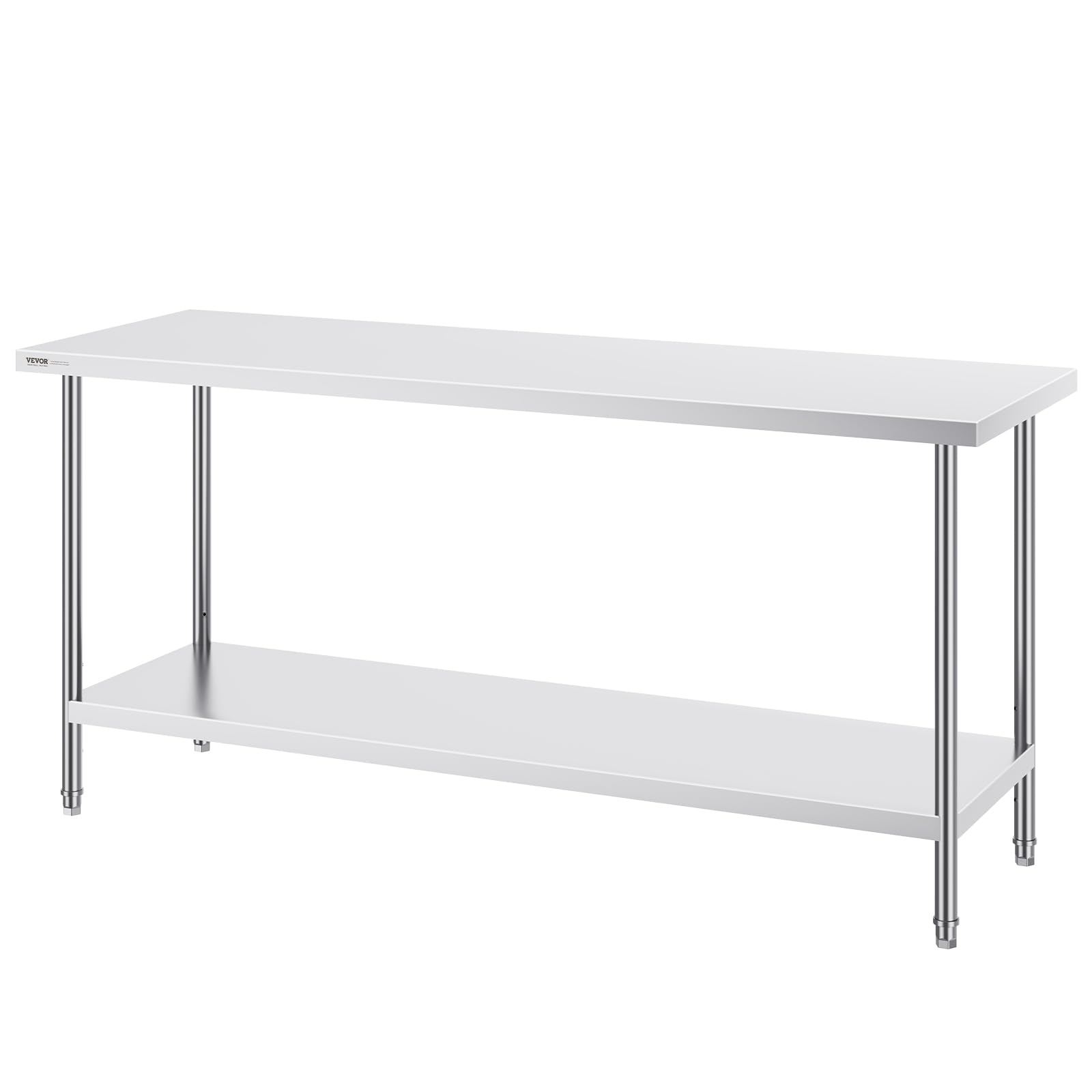 VEVOR Table de Travail en Acier Inoxydable 61x182,9x86,4 cm, Table de Préparation des Aliments Charge 399 kg, 3 Niveaux de Hauteur Réglables, Meuble de Rangement des Aliments, pour Cuisine Restaurant
