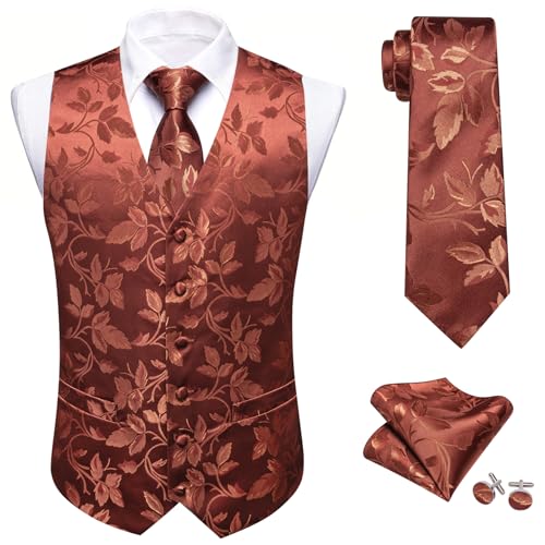 Image of Barry.Wang Formal Men Flower Vest Paisley Jacquard Silk Ties Suit Waistcoat Set Wedding 5PCS