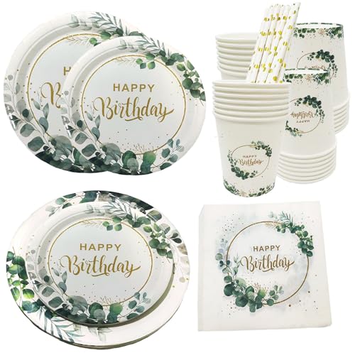 Vaisselle de Fête Vert Sauge 120 Pcs pour 24 Invités - Assiettes Jetables, Gobelets, Serviettes pour Baby Shower et Anniversaire