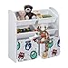 Relaxdays Scaffale Porta Giochi, Motivo Mostri, Cameretta Bambini, 2 Scatole con Ruote, Box, HLP 80,5x82,5x30 cm, Bianco, Materiale: Legno, 1 pz