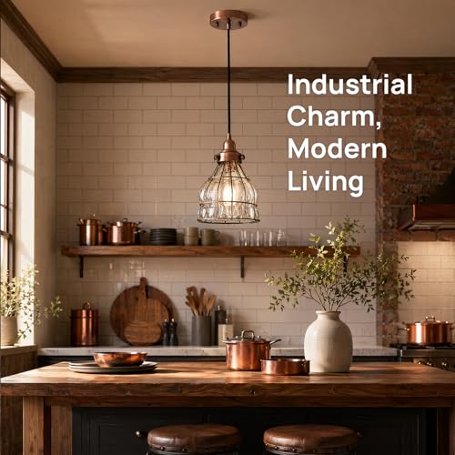 Image of YUBOLE Vintage Kitchen Pendant Light with Cracked Glass Shade