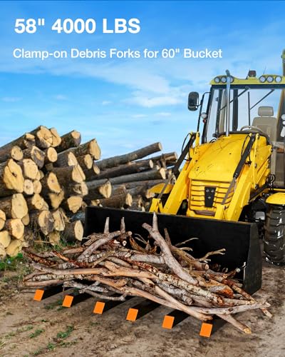 60" Clamp On Debris Forks, Clamp-On Pallet Fork 4000 Lbs Capacity Load Fit for Loader Bucket Skidsteer Tractor
