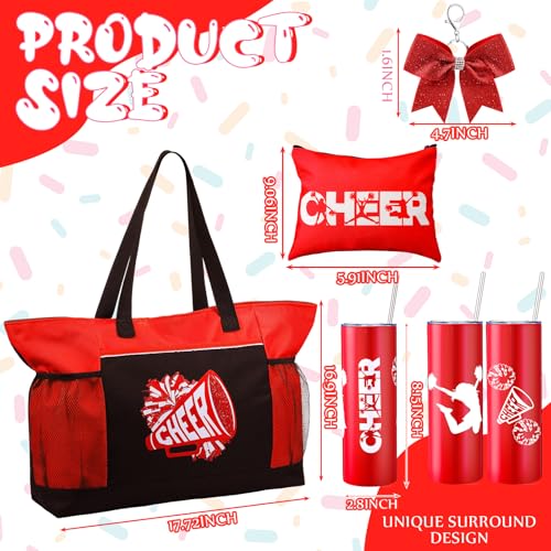 Patelai 4 Pcs Cheerleader Gifts Set Cheer Tote Bag 20 oz Tumbler Makeup Bag Keychain Cheer Stuff Accessories for Cheerleader2