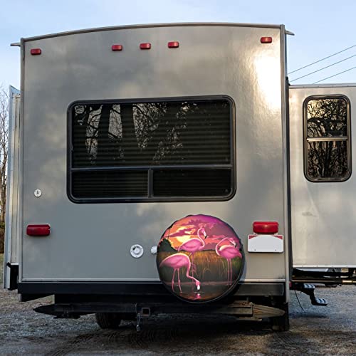 Image of Pink Flamingo Spare Tire Cover Dust-Proof Wheel Tire Cover Fit Trailer, RV, SUV and Many Vehicle 17 Inch