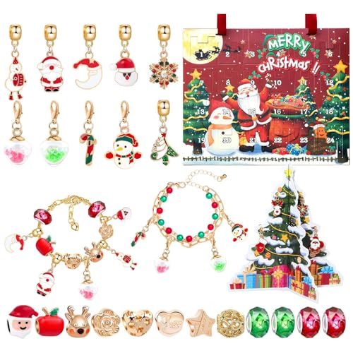 Pulsera Calendario de Adviento – 2025 Navidad – Cuenta atrás – Joyas para niños | Kit de de manualidades para vacaciones, suministros de pulsera festivos para adolescentes, mujeres, familia