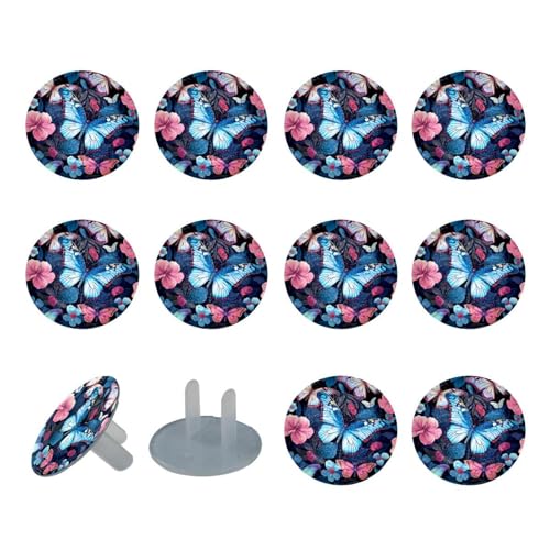 12 Pieces Baby Child Proofing Outlet Covers, Beautiful Butterfly Electrical Safety Socket Protection Caps for 2-Prong Power Wall Plate, Safety Plugs Protector Guard