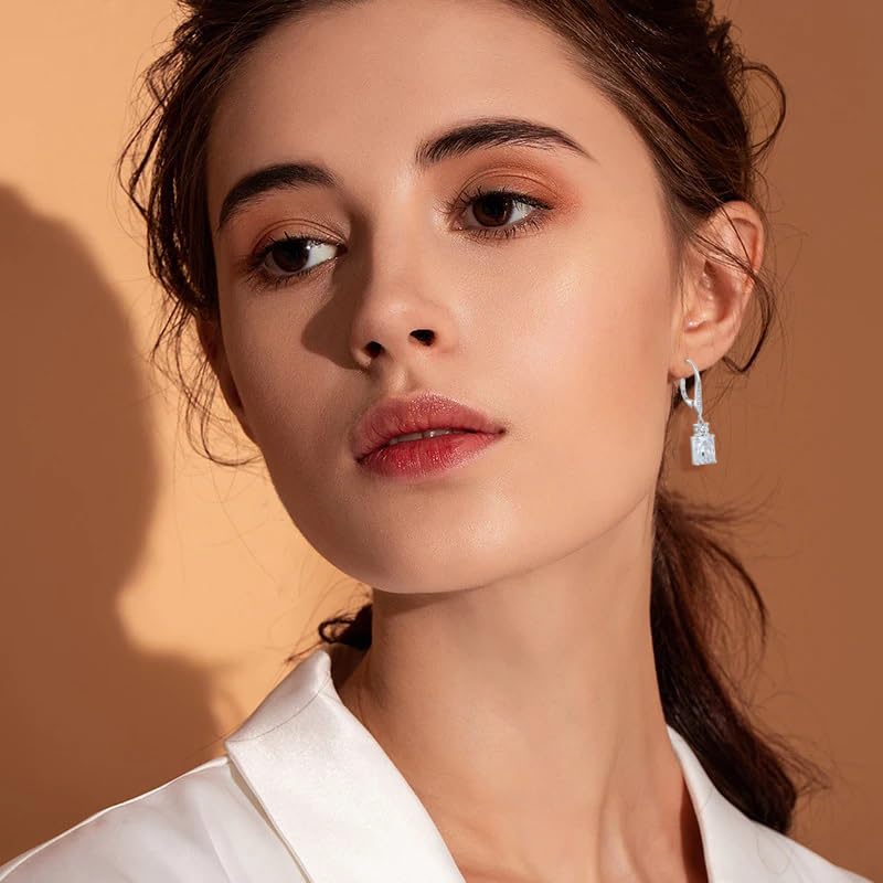 JO WISDOM Women Dangle Earrings,925 Sterling Silver Birthstone Leverback Earrings with 7 * 9mm Valentines Day Gifts for Her Jewelry Mothers Day Christmas Gifts for Women2