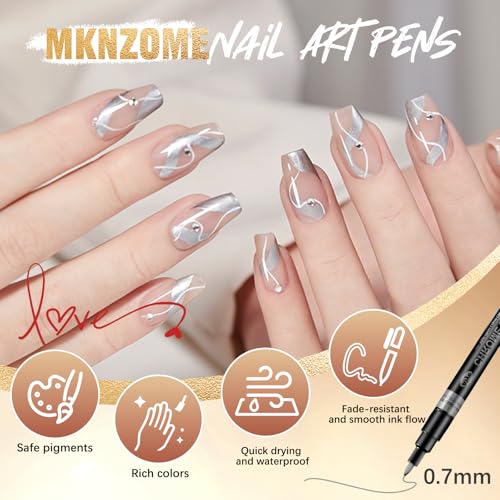 Image of Nail Art Pens, Nail Polish Pens Set Nail Chrome Eraser Pen Drawing Painting Point Liner Pens With Eraser Pen, Waterproof and Quick-drying Nail for DIY Nails Art Design