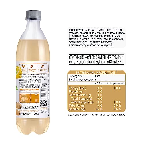 Image of Paper Boat Zero Ginger Lemon Sparkling (Soda) Water - Pack of 8, 600 ml Each | Zero Sugar, Zero Calories | Sugar Free| Flavoured Carbonated Water | No Aspartame