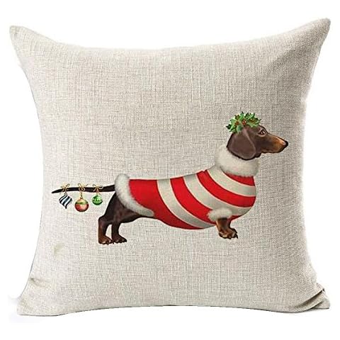 Bnitoam Animal Adorable Christmas Dachshund hot diggedy-Dog Cotton Linen Throw Pillow Covers Case Cushion Cover Sofa Decorative Square 18 inch Cover