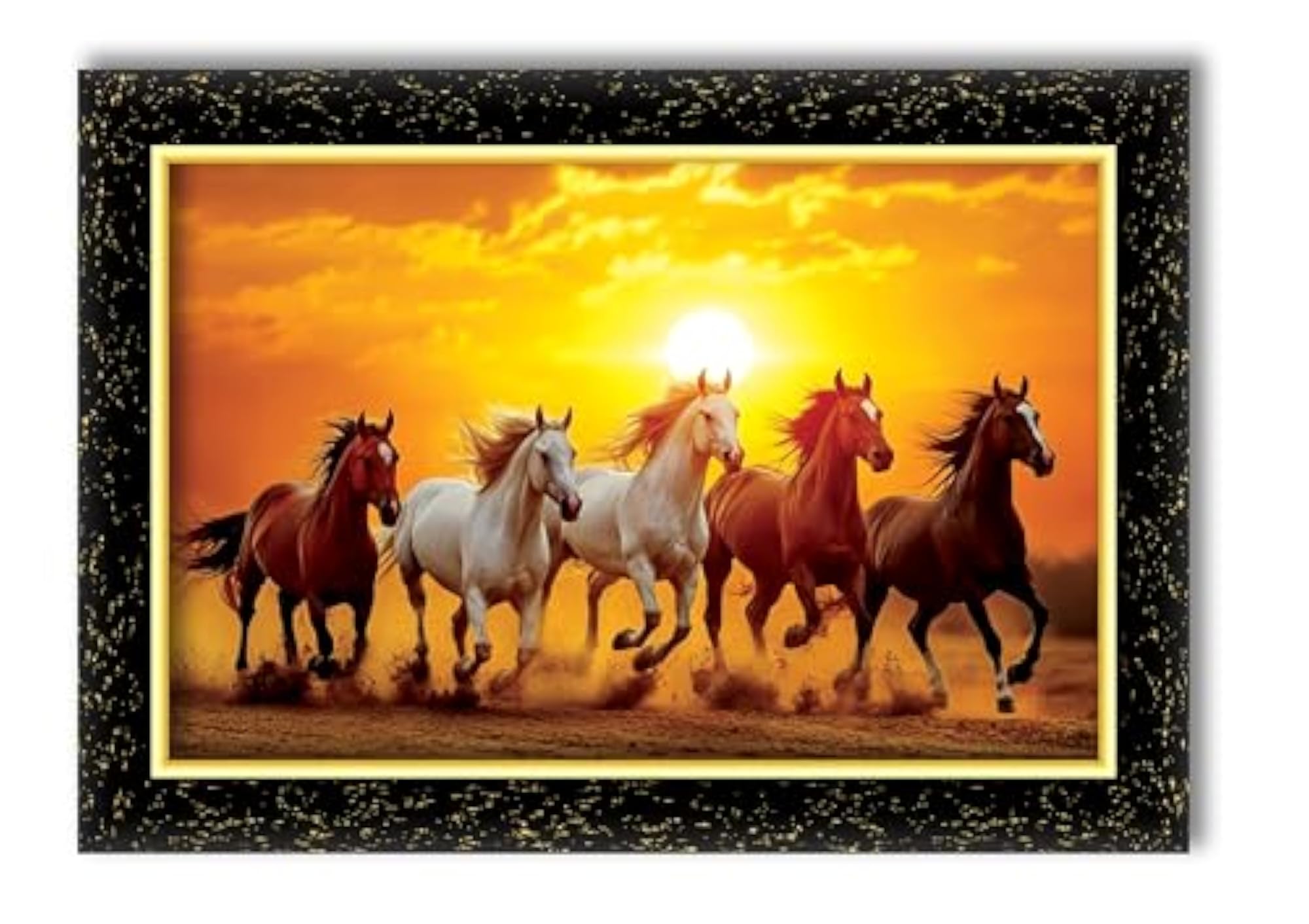 Five Running Horses Laminated Photo Frame, Gift