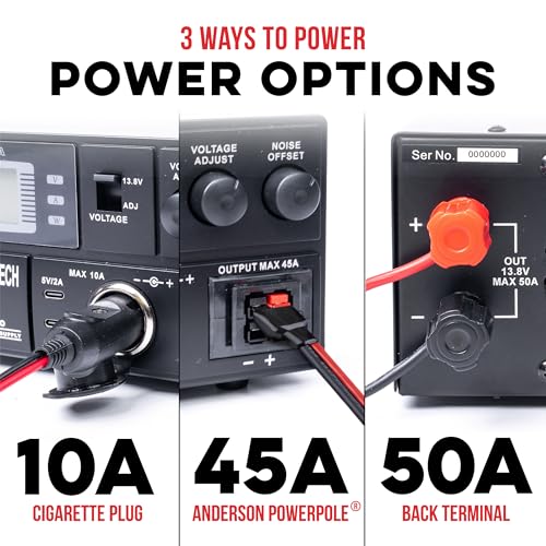 Image of BTECH RPS-50PRO 50A (50 Amp) Regulated Power Supply, AC-to-DC Bench Convertor, Adjustable 9-15V (Fixed 13.8V Option), Anderson Powerpole Connectors, Noise Offset, USB-C, and Cigarette Plug Outputs