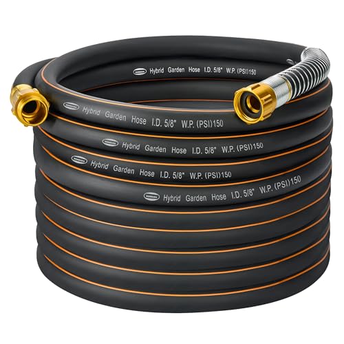 VUNDARA 5/8 in. × 50 ft. High Flow Heavy Duty Garden Hose Flexible Hybrid Rubber Water Hose, No Memory Durable Premium Water Hose for Watering, Irrigation, Water Transfer Pump