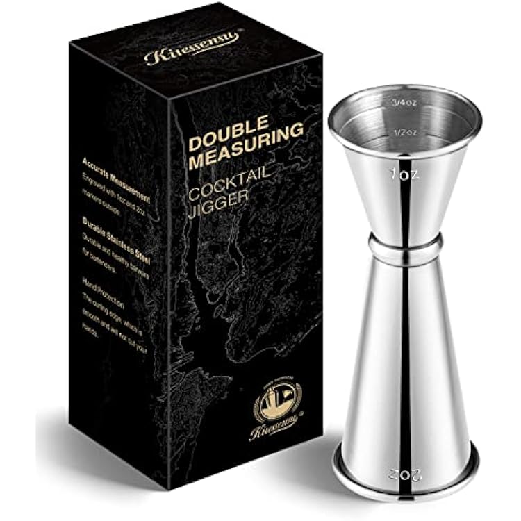 KITESSENSU Jigger for Bartending, Japanese Jigger 2 oz 1 oz with Measurements Inside, 304 Stainless Steel Double Cocktail measuring cup, Professional Bar Tool for Home & Bar Use