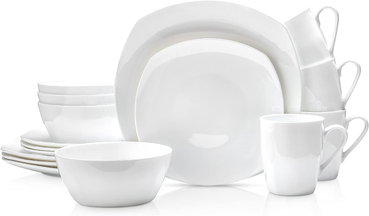 Stone LainBone China Soft Square 16 Piece Dinnerware Set, White