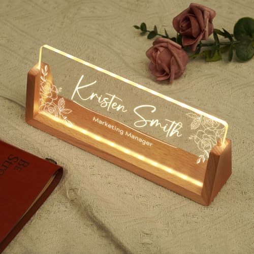 Image of Custom Name Plate for Desk, Personalized Light Up Acrylic Desk Name Plate, Personalized Office Gifts for Boss Coworkers, Teacher Employee Appreciation GIfts, Office Decor for Women Men (Design11)
