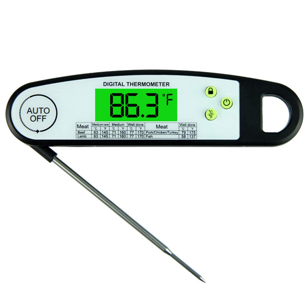 Thermomètre à Lecture instantanée, thermomètre numérique étanche pour Cuisson de la Viande/avec sonde Pliable, thermomètre à Viande Barbecue pour Griller, Noir (Noir)