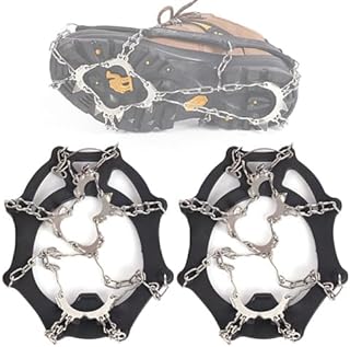 アイゼン チェーンスパイク 13本爪 登山 チェーン式 収納袋付き ブラック M 簡単装着 軽量 滑り止め 靴底 スノースパイク アイススパイク