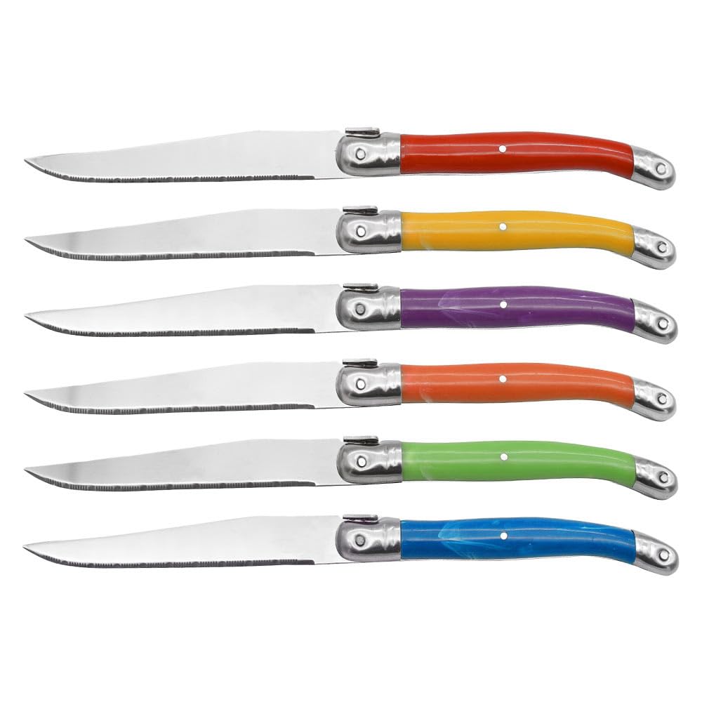 Murago 6er Set Color Steakmesser - Edelstahl Fleischmesser Pizzamesser Steakmesser Messer Gastronomie bunte bunt im Geschenkkarton
