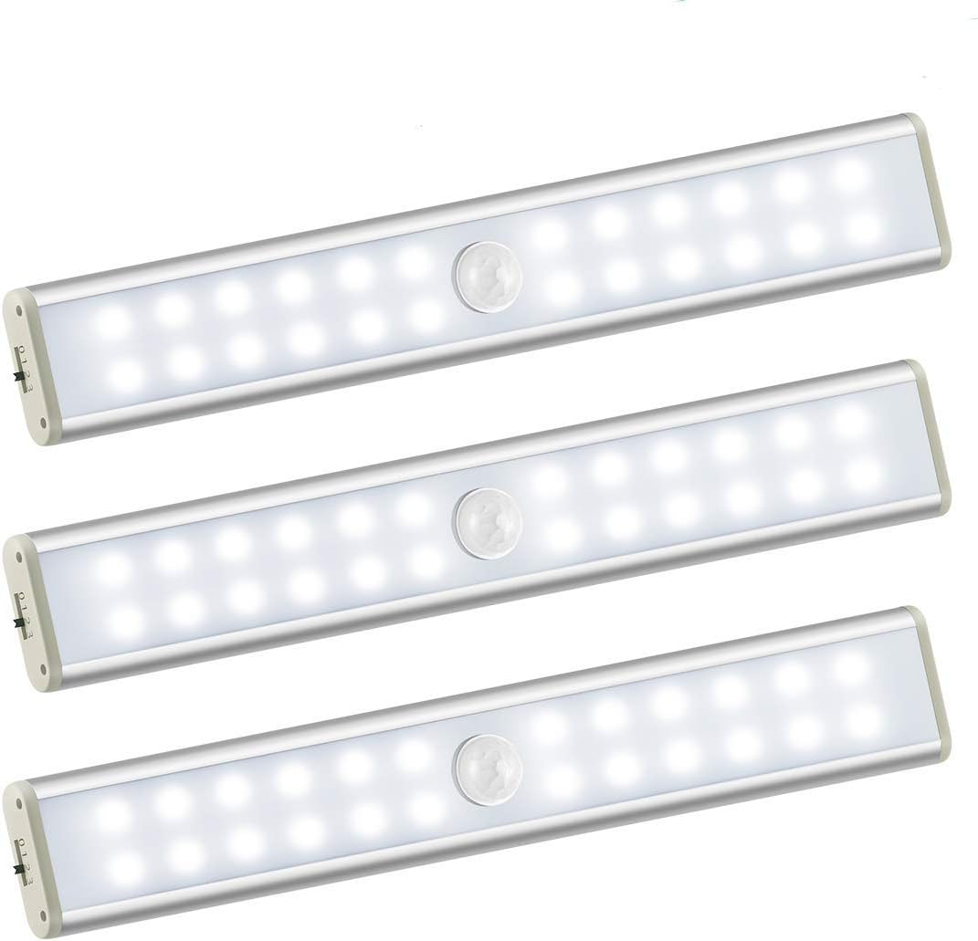 Under Cabinet Lighting,Wireless 24 LED Light 3 Packs with Built-in 1000mAh Rechargeable Battery,Motion Sensor Night Light-Security Dimmable,Portable Magnetic Closet Light for Closets/Stairs/Kitchen