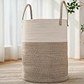 JMvicyroam Large Woven Laundry Basket Hamper,60L Cotton Rope Storage Bin for Blankets,Toys and Clothes,Decorative Tall Nursery Hamper for Living Room,Baby Nursery,Bathroom and Bedroom,Brown
