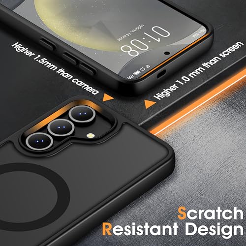 Image of Oterkin Magnetic for Samsung Galaxy S25 Plus Case Matte [Compatible with MagSafe][Frosted Translucent][Military Grade Protection][Shockproof Anti-Scratch] Slim Fit S25 Plus Phone Case (Black)