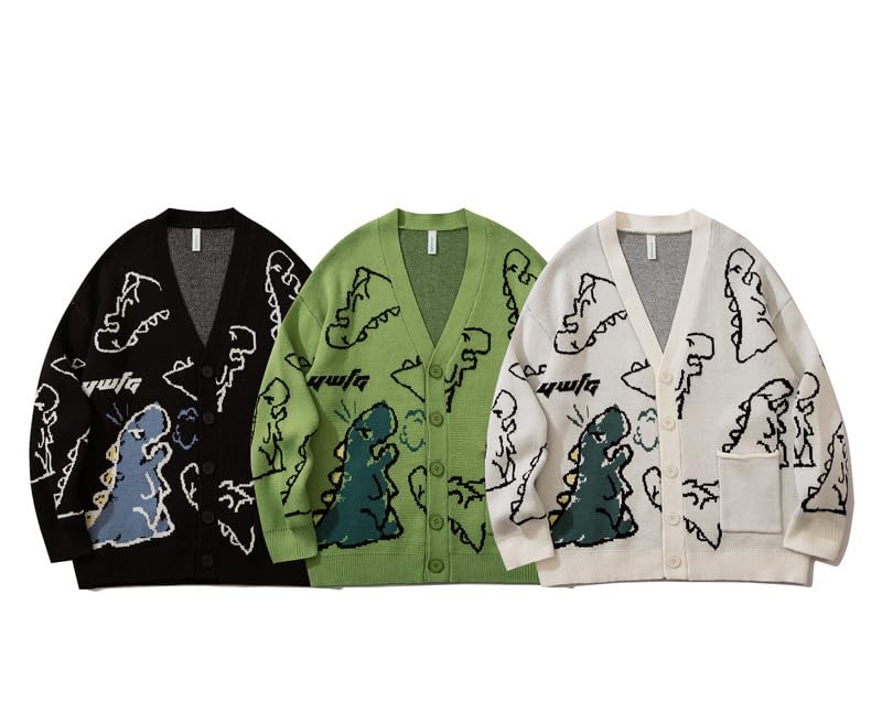Men's Fairycore Dinosaur Pattern Sweater Y2k Japanese Aesthetics Cardigan Harajuku Preppy Outerwear Indie Streetwear3
