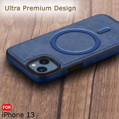 Image of TheGiftKart Genuine Leather Finish Back Cover Case for iPhone 13 | Shockproof Design | Raised Edges for Camera & Screen Protection | Stunning Minimalist Design Case Cover (MagSafe Compatible, Blue)