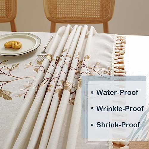 Laolitou Cotton Linen Tablecloth For Dining Table Farmhouse Kitchen Rectangle Table Cloth Coffee Table Cover, Beige, Coffee Flower, 55X55 Inch #TOP3
