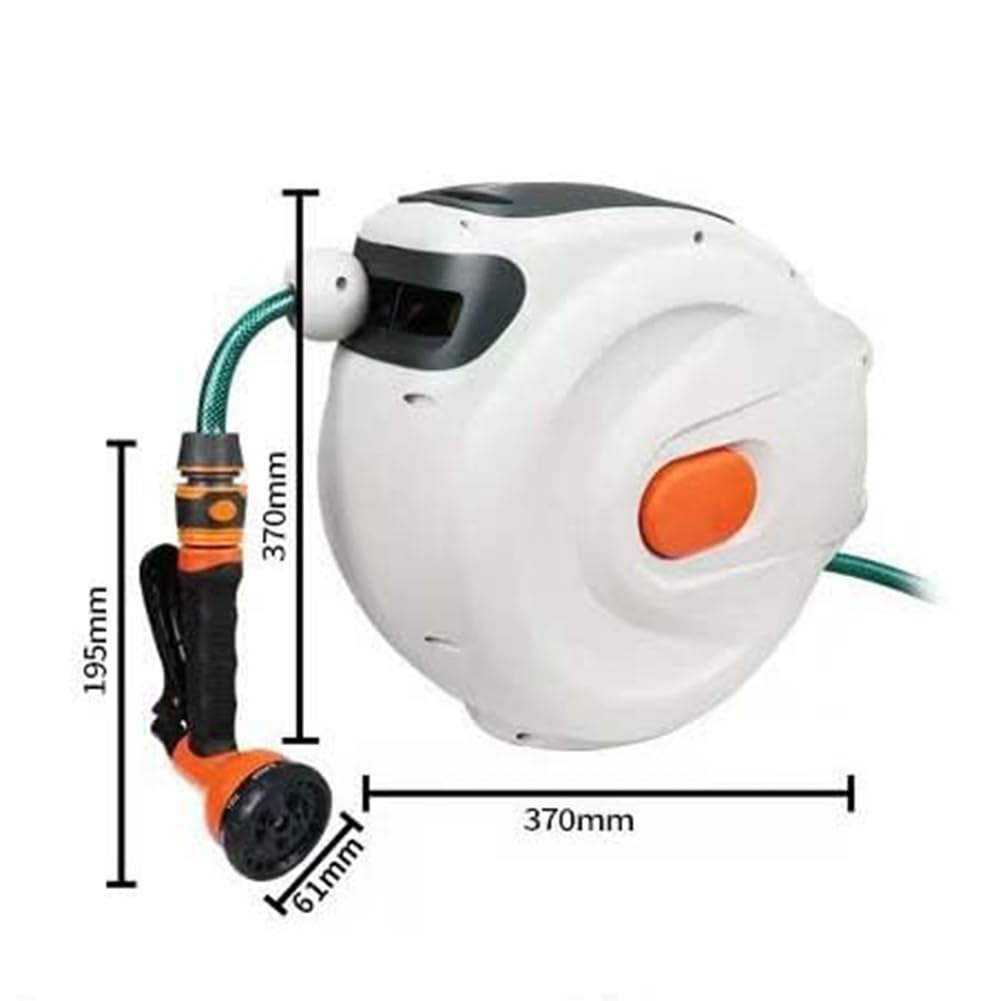 Carrete de manguera retráctil automático con pistola de pulverización de agua de 6 modos, montaje en pared, giratorio de 180° para lavado de coches, limpieza de patio y baño de mascotas, 10 m/20 m de
