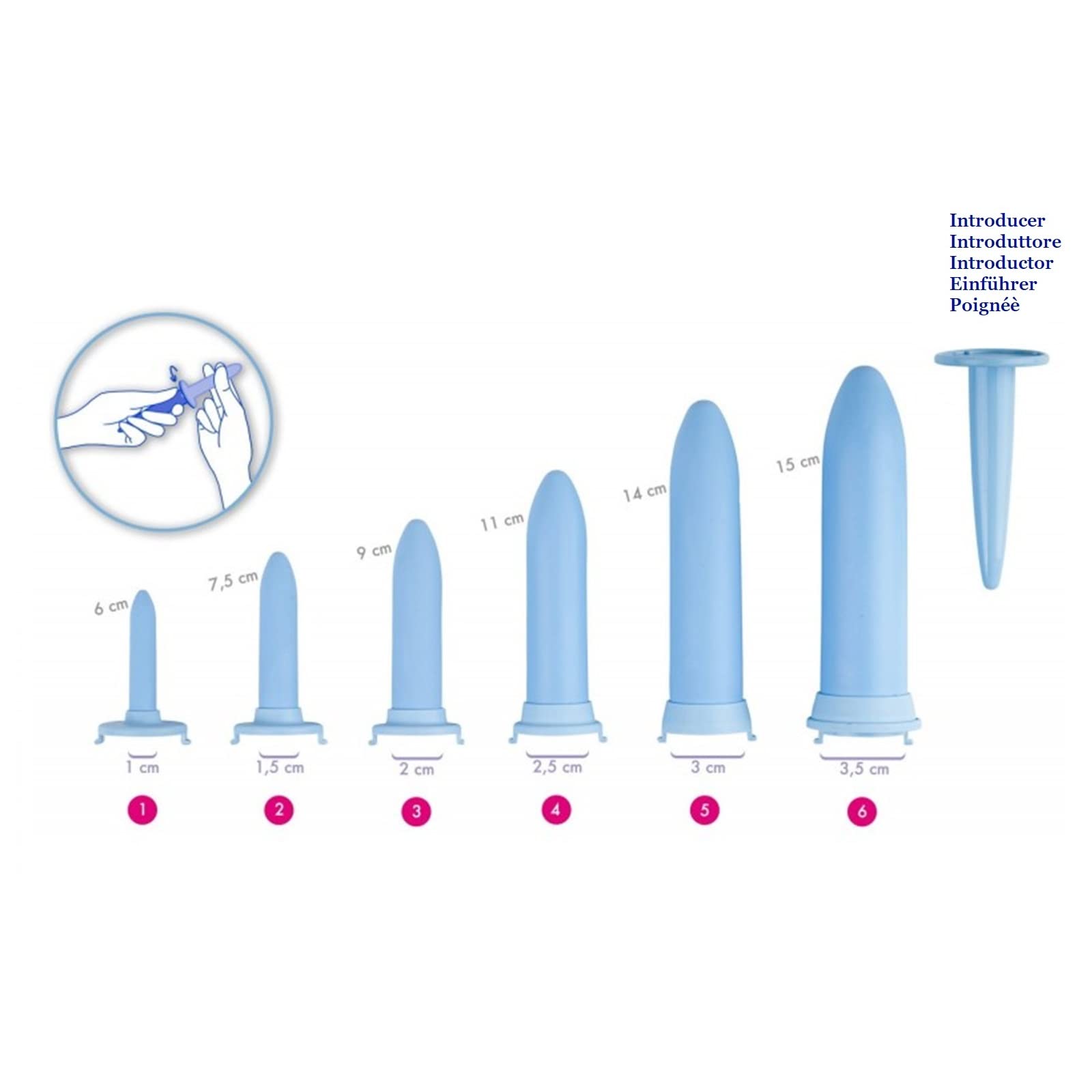 med italia service - Expansores vaginales flexibles para reducir el dolor pélvico en caso de vaginismo o vulvodinia para mujeres - kit de 6 unidades (SOFT)