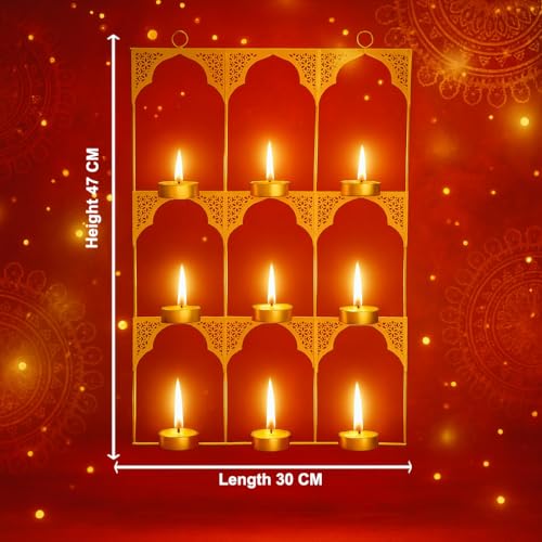 Image of CraftVatika Tealight Candle Holder Festive Decor,Wall Mounted Iron Tealight Candle Holder Stand Frame for Home Christmas Diwali Decoration Items, Diwali Gift Items, Wall Decor, Pooja Decoration Items