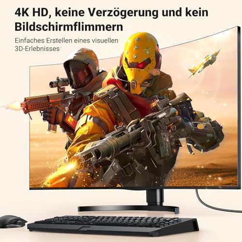 UGREEN 4K@30Hz DP zu HDMI Kabel, Uni-Directional Übertragung, Aluminium-Bandgeflecht, Displayport zu HDMI Kabel für Gaming auf Multi-Bildschirm Kompatibel mit Monitor, Projektor, HDTV, Laptop（2M）
