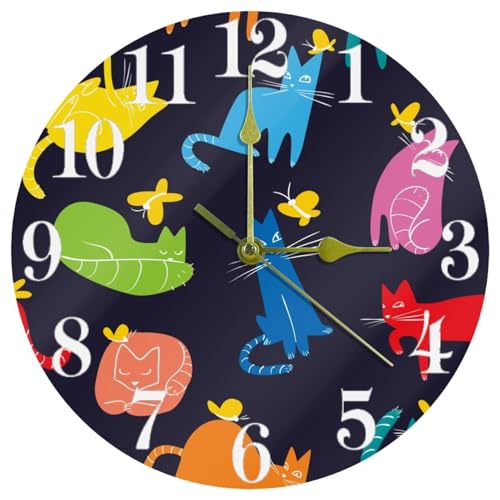 Horloge murale chat pendule ronde silencieuse à pile pour maison - 2
