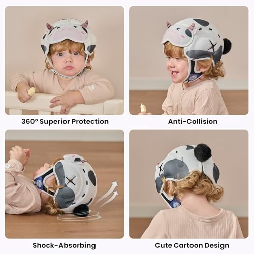 Image of Mambobaby Baby Head Protector Baby Helmet for Crawling Walking- Extra-Thick Deep Forehead Padding, Toddler Helmet 6-24 Months, Infant Safety, Ultra-Light Soft Desig-Cow