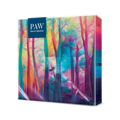 PAW - Servilletas Papel 3 Capas (33 x 33 cm) I 20 Unidades I Perfecto para Cumpleaños, Fiestas, Bodas, Comuniones y Celebraciones I Servilletas de Papel de Colores I Bosque Mágico Colorido