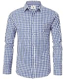 Trachtenhemd Herren Kurzarm Blau Oktoberfest Kariert Langarm Trachten Hemd Freizeithemd Karohemd Baumwolle Slim fit M