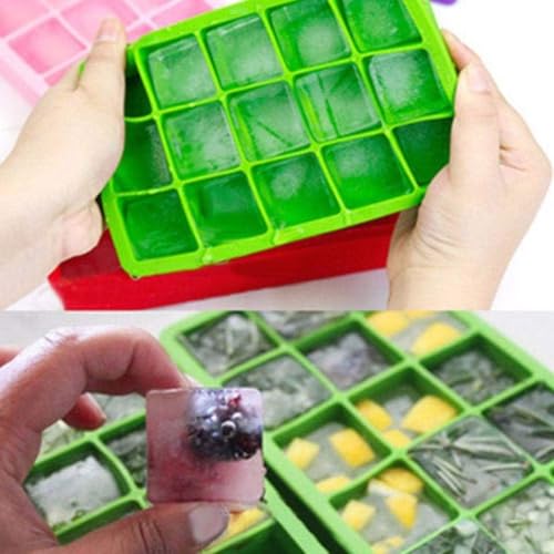 Image of Ice Cube Tray Flexible Silicone Create Square Ice Cube Mold Makes 15 Cube - Perfect Ice Cubes Ice Cube Maker