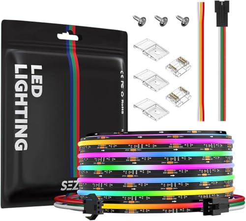 Image of SEZO RGB Smart IC COB LED Strip Lights Addressable WS2811 IC 24ft 720LEDs /m 12mm Width 24V IP30 Color Chasing High Density Uniform FCOB RGB Tape Light for Home Decor DIY(No Adapter & Controller)