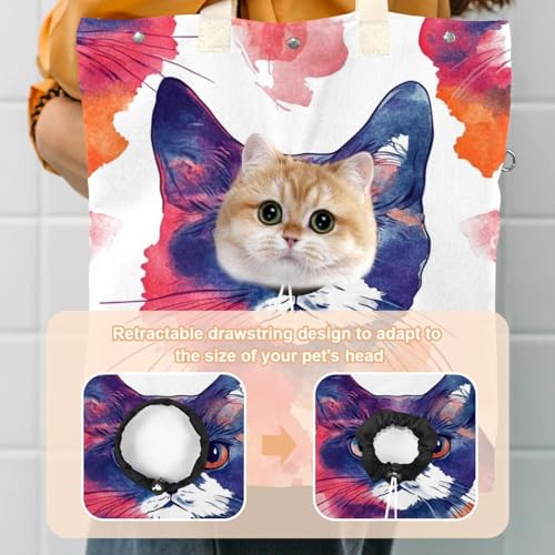 Bolso de lona para mascotas portátil y lavable con tierno estampado de gato 4