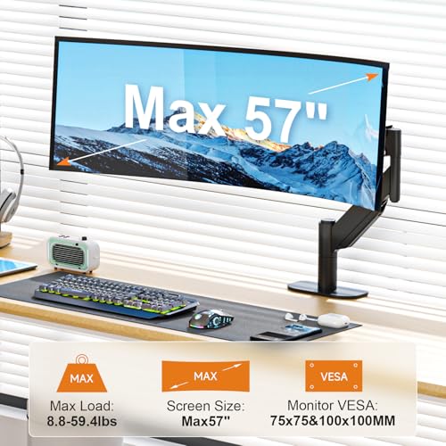 Image of Suptek Single Monitor Arm for 27-57 Inch Ultrawide Large Screen Monitors, Heavy Duty Gas Spring Desk Mount with Tilt Swivel, VESA 75 /100, Supports 59.4 lbs, Clamp & Grommet, MD71MAX