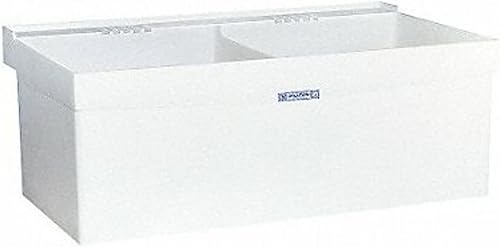 Mustee Fregadero de utilidad de 27 W compuesto de 2 lavabos de montaje en pared con drenaje en blanco