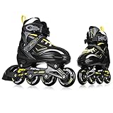 SportVida Inline Skates Kinder Erwachsene Inliner 4in1 | Verstellbare Schlittschuhe | Triskates Größenverstellbar ABEC7 Lager | Rollschuhe in Größen 31-42 (Schwarz und Gelb, 31-34)