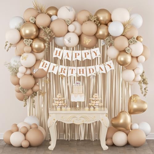 Boho Birthday Decorations with Sand White Nude Metallic Gold Foil...