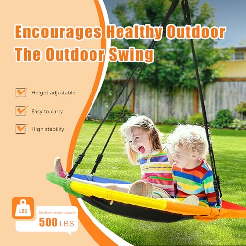 RayRoam 40 Inch Saucer Tree Swing for Kids Outdoor,Disc Round Swing with Waterproof Textilene Fabric,500Lb Weight Capacity,Kids Playground Outdoor Activity Backyard Fun (Multicolor)
