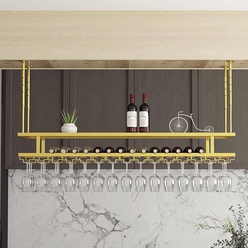 Industrial Vintage Ceiling Mount Wine Rack - Modern Metal Bottle Holder for Bar, Cafe & Kitchen - Commercial Grade Wine Shelf Ideal for Restaurants & Cellars.