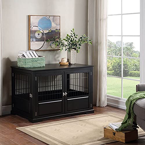 Zoovilla Fairview Framed Panel Design Triple Door Indoor Pet Crate With Removable Plastic Tray, Large - Black #TOP1