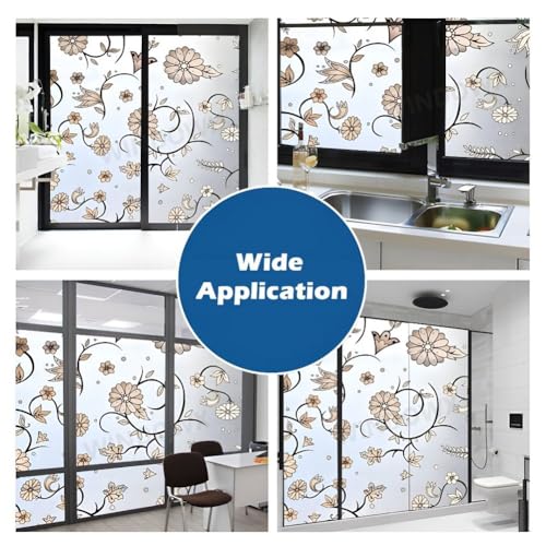 Image of Premium Vinyl Privacy Stained Window Glass Sticker (12x25 Inch) - Self-Adhesive Decorative Sticker Opaque Tint Wallpaper for Glass Cover Window, Door, Office, Home.| Anti-UV. White Flowers